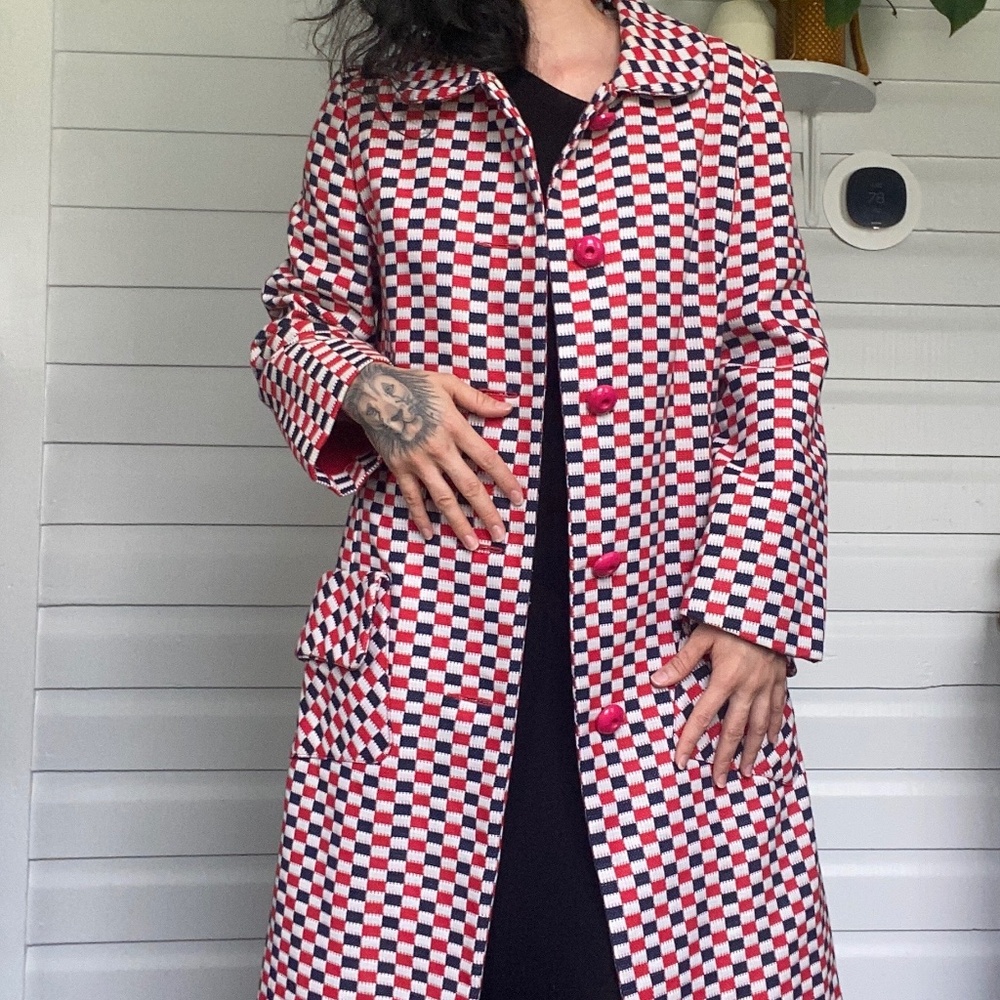 Mr.Z 60s Retro Checkered Trench Coat